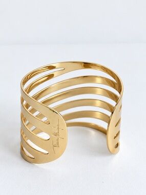 Vintage 1980s Thierry Mugler Gold Tone Cage Statement Cuff Bracelet